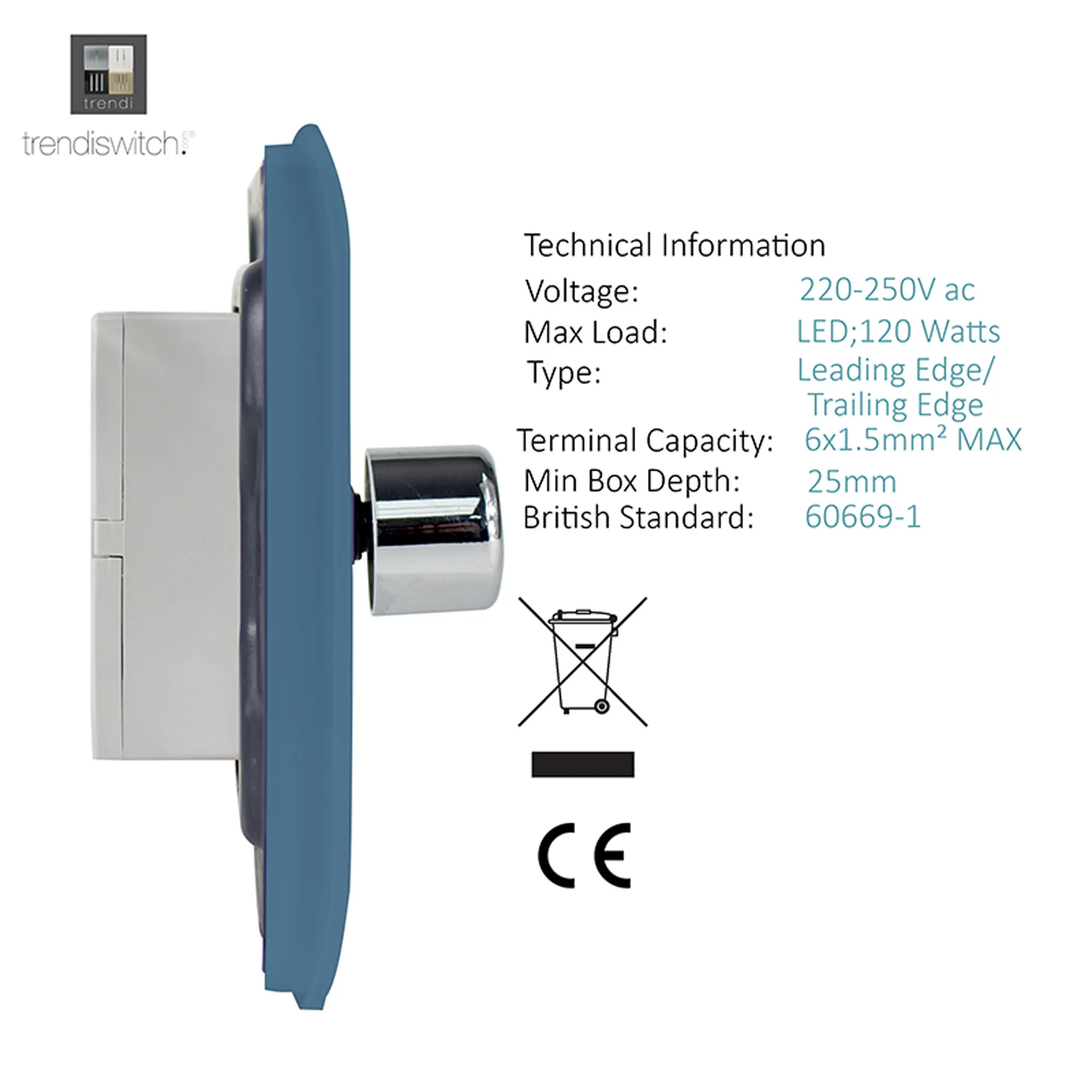 1 Gang 1 Way LED Dimmer Switch Sky ART-LDMSK  Trendi Sky